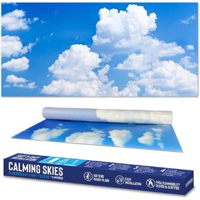 Fluorescent Light Covers for Ceiling Lights (5 Count) – Easy Install Magnetic Light Filters for Classroom and Office Provide Relief from Glare, Headaches, and Eyestrain – Sky Blue Cloud