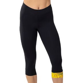 Terry Cycling Womens Padded Bike Capris, Peloton TDF Capris For Women, Elastic Free Waist, Printed Leg Band, Leggings