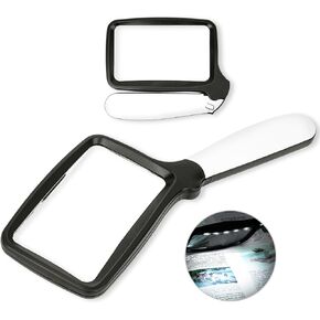 7.3 * 4.4" Page 5X Magnifying Glass for Reading, Large Folding Lighted Magnifier with 48 LED Lights (3Modes), Rectangular Handhold Magnify Lens Gifts for Seniors Reading Books, Prints -Black