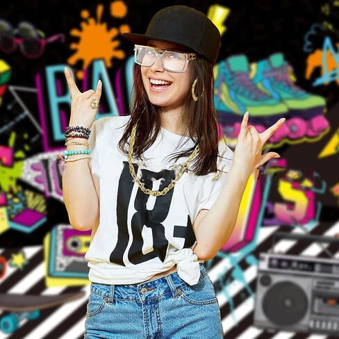 Harry and Henry 90s Dollar Sign Necklace Rings Set 80s Outfit for Women Hip Hop Party Gold 80s/ 90s Rapper Accessories Dollar Sign Necklace Rings Set in Kuwait