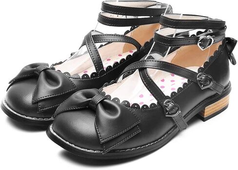 أحذية الأميرة اليابانية الجميلة لوليتا بكعب منخفض مكتنز ومقدمة مستديرة وربطة عنق وأربطة in Kuwait