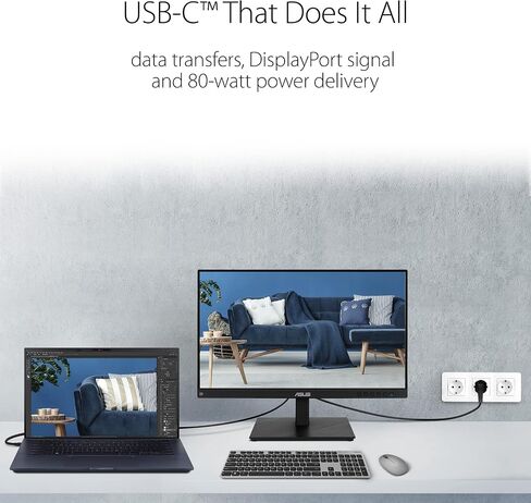 ASUS 23.8" 1080P Video Conferencing Monitor (BE24EQSK) - Full HD, IPS, Built-in Adjustable 2MP Webcam, AI Noise-canceling Mic, Speakers, Eye Care, DisplayPort, HDMI, Wall Mountable, Height Adjustable in Kuwait