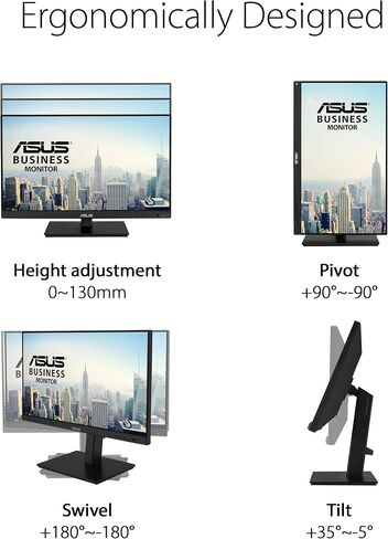 ASUS 23.8" 1080P Video Conferencing Monitor (BE24EQSK) - Full HD, IPS, Built-in Adjustable 2MP Webcam, AI Noise-canceling Mic, Speakers, Eye Care, DisplayPort, HDMI, Wall Mountable, Height Adjustable in Kuwait