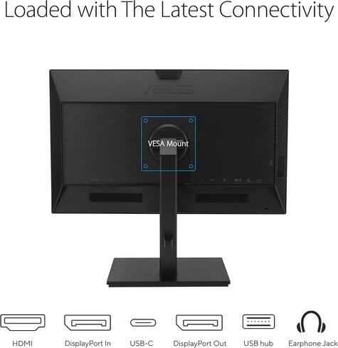 ASUS 23.8" 1080P Video Conferencing Monitor (BE24EQSK) - Full HD, IPS, Built-in Adjustable 2MP Webcam, AI Noise-canceling Mic, Speakers, Eye Care, DisplayPort, HDMI, Wall Mountable, Height Adjustable in Kuwait
