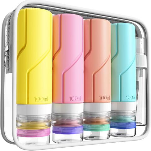 16 عبوة من زجاجات السفر، حاويات سفر من السيليكون مضادة للتسرب معتمدة من إدارة أمن المواصلات الأمريكية لمستلزمات الاستحمام، زجاجات أدوات الزينة للسفر، أساسيات السفر السائلة القابلة لإعادة الملء لوشن الشامبو والبلسم in Kuwait