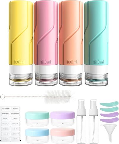 16 عبوة من زجاجات السفر، حاويات سفر من السيليكون مضادة للتسرب معتمدة من إدارة أمن المواصلات الأمريكية لمستلزمات الاستحمام، زجاجات أدوات الزينة للسفر، أساسيات السفر السائلة القابلة لإعادة الملء لوشن الشامبو والبلسم in Kuwait