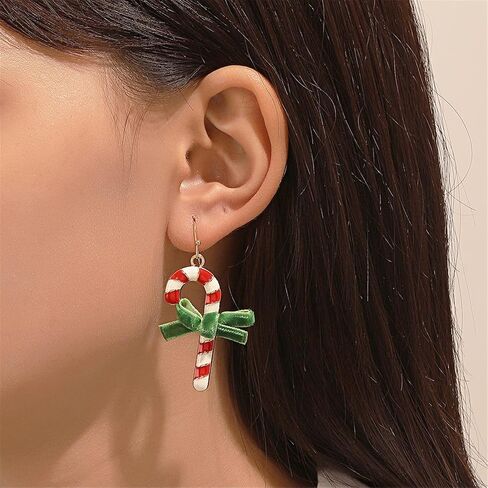 MALOYANVE Christmas Earrings for Women Girls Christmas Trees Bow Snowflake Bells Elk Candy Drop Dangle Earrings Holiday Stud Earrings with Xmas Organza Party Jewelry Gifts in Saudi Arabia