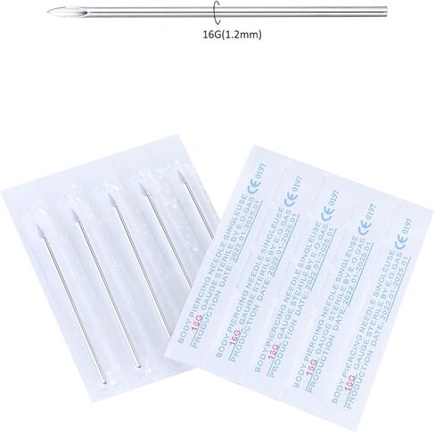Aumeo إبر ثقب القسطرة المختلطة 14G 16G 18G 20G IV إبر القسطرة المتاح الفولاذ المقاوم للصدأ إبر ثقب جوفاء معقمة المتاح الأنف الشفاه البطن اللسان الغضروف إبر ثقب الأذن in Kuwait