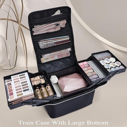 Stagiant Soft Makeup Box, Large Makeup Organizer Case, Professional Nail Train Bag Carrying Case Artist Travel Cosmetic Storage Handbag, with 4 Trays for Jewelry Make-Up Brushes Toiletry in Saudi Arabia