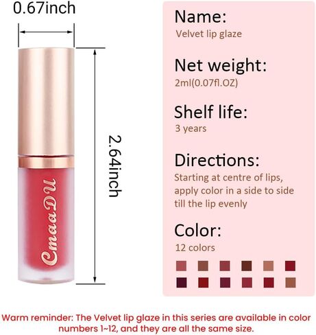 evpct CmaaDu 6Pcs Lipstick Matte Liquid Lipstick Lipgloss Set for Women, Dark Deep Bright Ruby Sexy Brick Red Mauve labiales mate 24 horas originales matte larga duracion 24 Hour Lipstick Long Lasting in Kuwait
