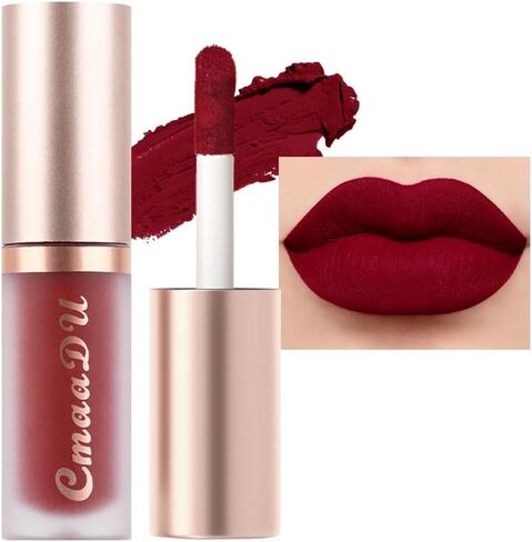 evpct CmaaDu 6Pcs Lipstick Matte Liquid Lipstick Lipgloss Set for Women, Dark Deep Bright Ruby Sexy Brick Red Mauve labiales mate 24 horas originales matte larga duracion 24 Hour Lipstick Long Lasting in Kuwait