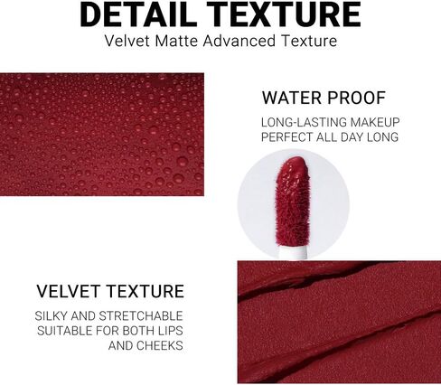evpct CmaaDu 6Pcs Lipstick Matte Liquid Lipstick Lipgloss Set for Women, Dark Deep Bright Ruby Sexy Brick Red Mauve labiales mate 24 horas originales matte larga duracion 24 Hour Lipstick Long Lasting in Kuwait