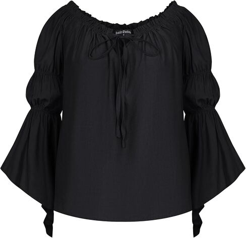 Scarlet Darkness Women Renaissance Shirt Off Shoulder Bell Sleeve Ruffle Casual Loose Peasant Tops in Saudi Arabia