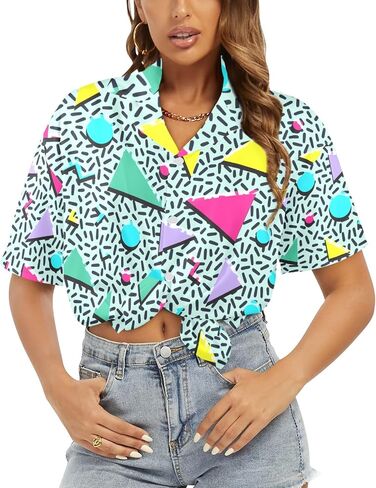 HUGLAZY 80s 90s Outfit for Women Neon Party Outfit 80s Hawaiian Shirts Floral Tropical Shirts Summer in Saudi Arabia