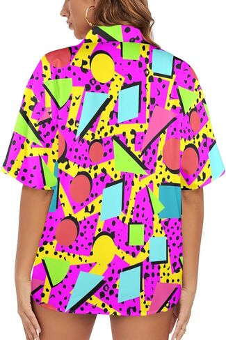 HUGLAZY 80s 90s الزي للنساء النيون حفلة الزي 80s قمصان هاواي الأزهار الاستوائية قمصان الصيف in Kuwait