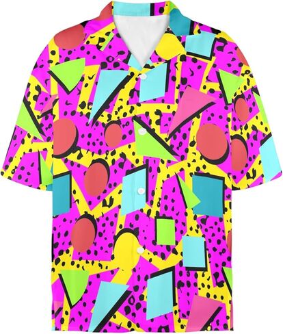 HUGLAZY 80s 90s الزي للنساء النيون حفلة الزي 80s قمصان هاواي الأزهار الاستوائية قمصان الصيف in Kuwait