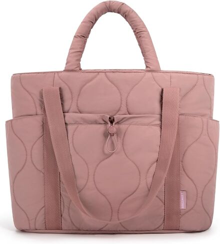 BAGSMART Puffer Tote Bag for Women, Quilted Travel Tote Bag for Work, Large Lightweight Travel Bags with Zipper in Saudi Arabia