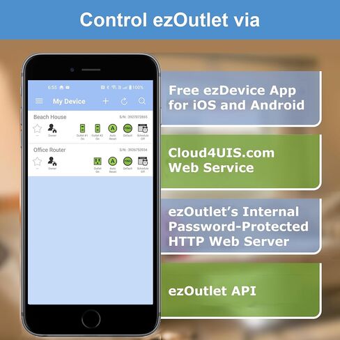 ezOutlet5 - مفتاح الطاقة عن بعد IP وWiFi مع إمكانية إعادة التشغيل (طاقة تيار متردد/منفذ فردي/iOS/Android/Cloud/Web يمكن التحكم فيه) - أحدث طراز (EZ-72b) in Kuwait