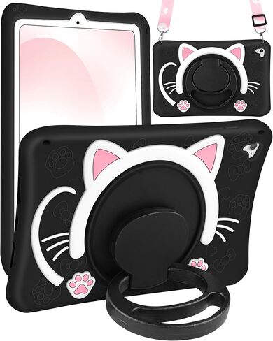 Wazzasoft for Samsung Galaxy Tab S6 Lite 10.4" Case Girls Cute Cat Kawaii Cover Girly 3D Cartoon Women Kitten with Rotating Handle Stand & Strap Soft Silicone Funda for Samsung S6 Lite Tablet Cases in Kuwait