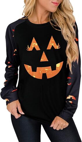 Halloween Pumpkin Face Sweatshirts Women Fall Pumpkin Long Sleeve Shirts Blouse Pumpkin Graphic Printed Crewneck Pullover Top in Saudi Arabia