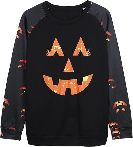 Halloween Pumpkin Face Sweatshirts Women Fall Pumpkin Long Sleeve Shirts Blouse Pumpkin Graphic Printed Crewneck Pullover Top in Saudi Arabia