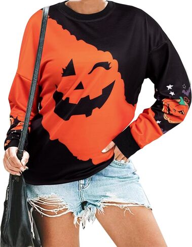 Halloween Pumpkin Face Sweatshirts Women Fall Pumpkin Long Sleeve Shirts Blouse Pumpkin Graphic Printed Crewneck Pullover Top in Saudi Arabia