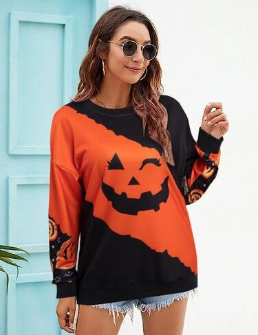 Halloween Pumpkin Face Sweatshirts Women Fall Pumpkin Long Sleeve Shirts Blouse Pumpkin Graphic Printed Crewneck Pullover Top in Saudi Arabia