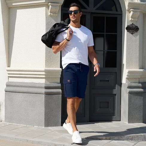 شورت كاجوال للرجال من Cargo Jogger برباط وخصر مطاطي، شورت صيفي للشاطئ، شورت رياضي قابل للتمدد مع 6 جيوب in Kuwait