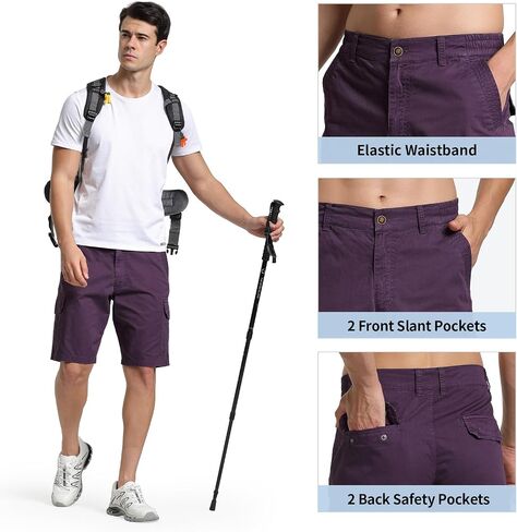 Men's 10'' Stretch Cargo Shorts Relaxed Fit Elastic Waist Hiking Work Shorts with Pockets in Saudi Arabia