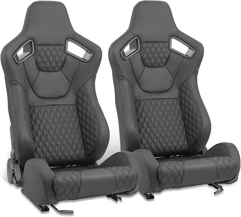 ‎DNA MOTORING Pair of Universal Reclinable Racing Seats with Sliders,20.5" W X 21" D X 37" H,White,RS-JBR-011-WH-WH in Saudi Arabia