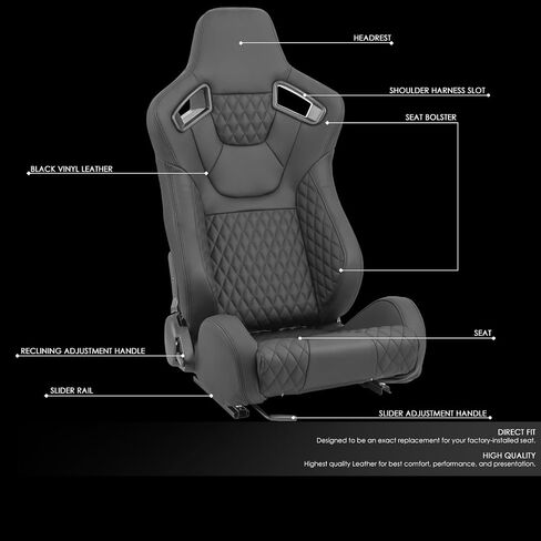 ‎DNA MOTORING Pair of Universal Reclinable Racing Seats with Sliders,20.5" W X 21" D X 37" H,White,RS-JBR-011-WH-WH in Saudi Arabia