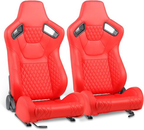 ‎DNA MOTORING Pair of Universal Reclinable Racing Seats with Sliders,20.5" W X 21" D X 37" H,White,RS-JBR-011-WH-WH in Saudi Arabia
