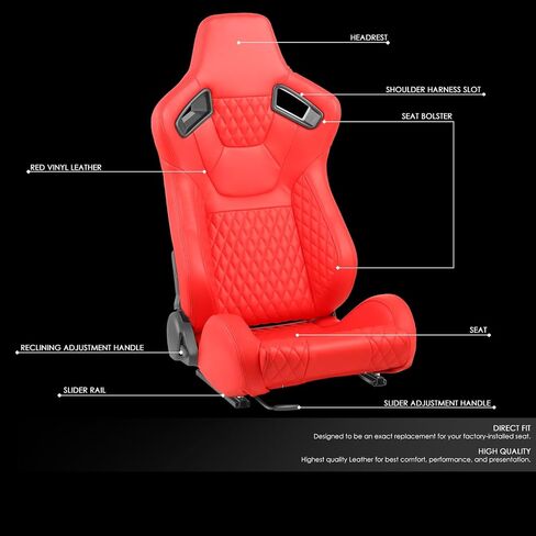 ‎DNA MOTORING Pair of Universal Reclinable Racing Seats with Sliders,20.5" W X 21" D X 37" H,White,RS-JBR-011-WH-WH in Saudi Arabia