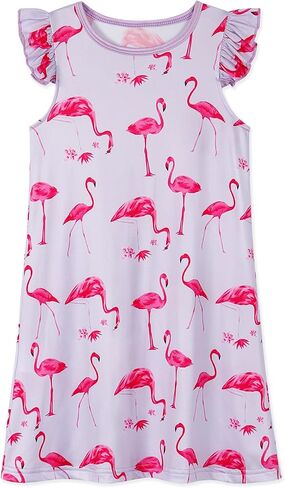 WonderBabe Girls Nightgowns Casual Dress Flutter Short Sleeves Nightdress Cat Sleepwear Pajamas Night Gowns for Kids in Saudi Arabia