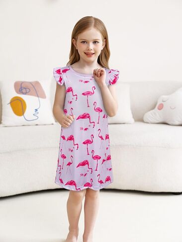 WonderBabe Girls Nightgowns Casual Dress Flutter Short Sleeves Nightdress Cat Sleepwear Pajamas Night Gowns for Kids in Saudi Arabia