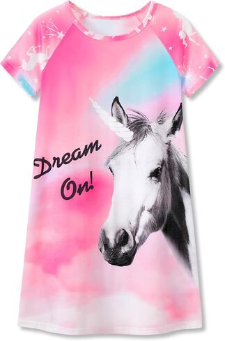 Tebbis Teen/Little Girls Nightgown – Summer Short Sleeves Sleepwear Trendy Tie Dye Spiral Nightdress Pajama Size 6-16 in Saudi Arabia