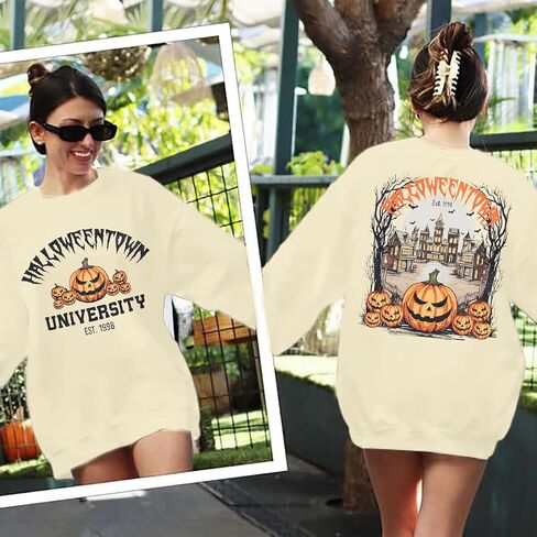 Halloween Sweatshirts for Women Halloweentown University T Shirt Funny Party Spooky Academy Pullover Sweatshirt in Saudi Arabia