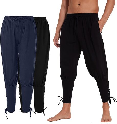 2 Pcs Men's Ankle Banded Pirate Pants Renaissance Medieval Viking Trousers Gothic Navigator Cosplay Costume in Saudi Arabia