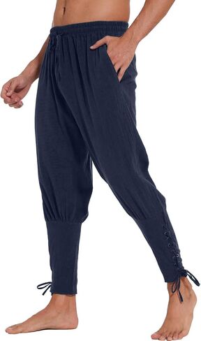 2 Pcs Men's Ankle Banded Pirate Pants Renaissance Medieval Viking Trousers Gothic Navigator Cosplay Costume in Saudi Arabia