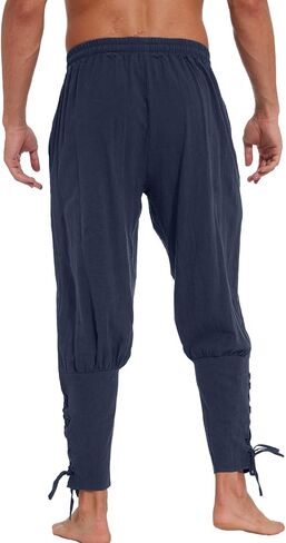 2 Pcs Men's Ankle Banded Pirate Pants Renaissance Medieval Viking Trousers Gothic Navigator Cosplay Costume in Saudi Arabia