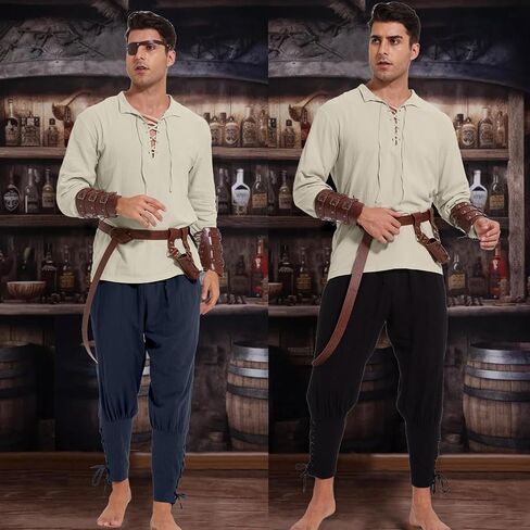 2 Pcs Men's Ankle Banded Pirate Pants Renaissance Medieval Viking Trousers Gothic Navigator Cosplay Costume in Saudi Arabia