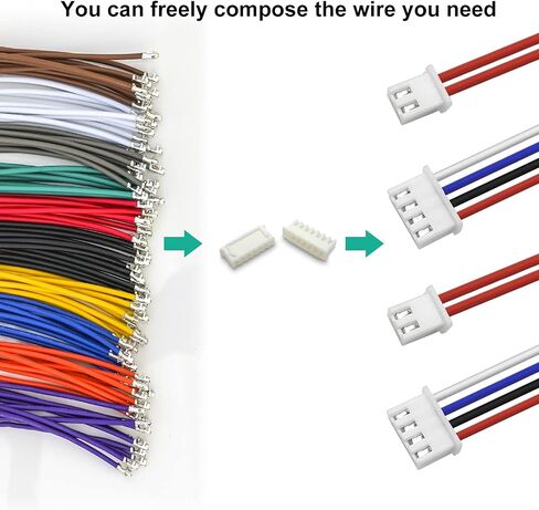 Keszoox SM 2.54mm Male & Female JST Connector Kit with 22AWG Pre-Crimped Cables Wire,(Total 68Pcs) 2/3/4/5/6 Pin Housing JST Adapter Cable Connector（5 Colors 150mm） in Kuwait