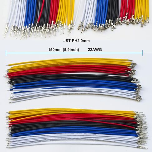 Keszoox SM 2.54 مم طقم موصل JST للذكور والإناث مع سلك كابلات مجعدة مسبقًا 22AWG، (إجمالي 68 قطعة) 2/3/4/5/6 دبوس موصل كابل محول JST (5 ألوان 150 مم) in Kuwait