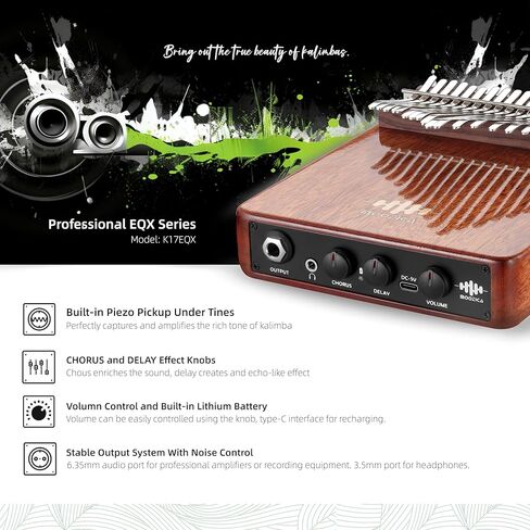 سلسلة كاليمبا الاحترافية من موزيكا EQX، بيك اب بيزو مدمج 17 مفتاحًا بيانو كاليمبا الإبهام مع التحكم في تأثير الجوقة والتأخير، كاليمبا الكهربائية الصوتية الاحترافية (K17EQX) in Kuwait