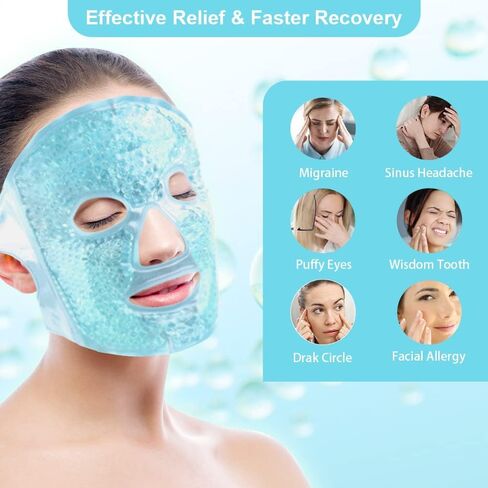 NEWGO Gel Face Mask Cold Pack Cooling Gel Face Mask, Hot Cold Therapy Cold Face Mask for Puffy Eyes, Migraines Relief, Skin Care, Puffiness, Acne - Blue in Saudi Arabia