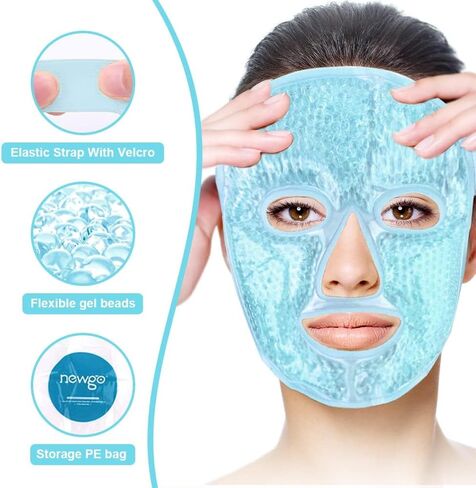 NEWGO Gel Face Mask Cold Pack Cooling Gel Face Mask, Hot Cold Therapy Cold Face Mask for Puffy Eyes, Migraines Relief, Skin Care, Puffiness, Acne - Blue in Saudi Arabia