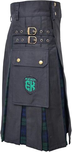 Modern Utility Kilts-Men's Plus Size Scottish Hybrid Black Cotton & Acrylic Wool Tartan Utility Kilts for Men in Saudi Arabia