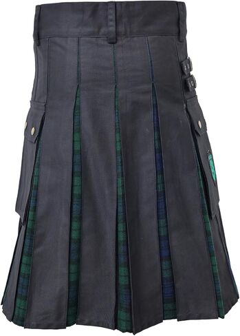 Modern Utility Kilts-Men's Plus Size Scottish Hybrid Black Cotton & Acrylic Wool Tartan Utility Kilts for Men in Saudi Arabia
