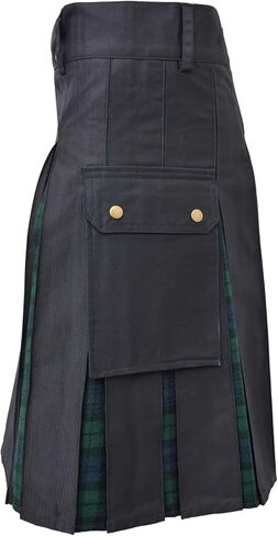 Modern Utility Kilts-Men's Plus Size Scottish Hybrid Black Cotton & Acrylic Wool Tartan Utility Kilts for Men in Saudi Arabia