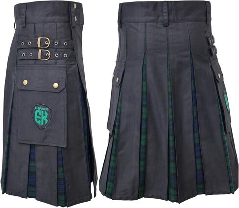 Modern Utility Kilts-Men's Plus Size Scottish Hybrid Black Cotton & Acrylic Wool Tartan Utility Kilts for Men in Saudi Arabia